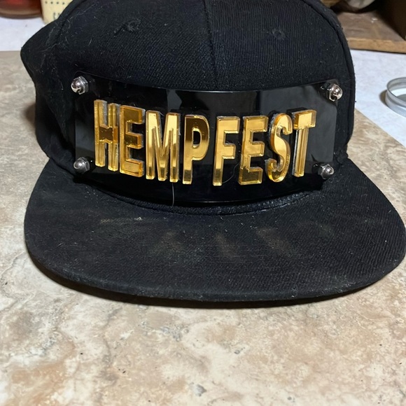 Black Cap with Gold \'HEMPFEST\' Logo 1990’s Seattle grunge vintage